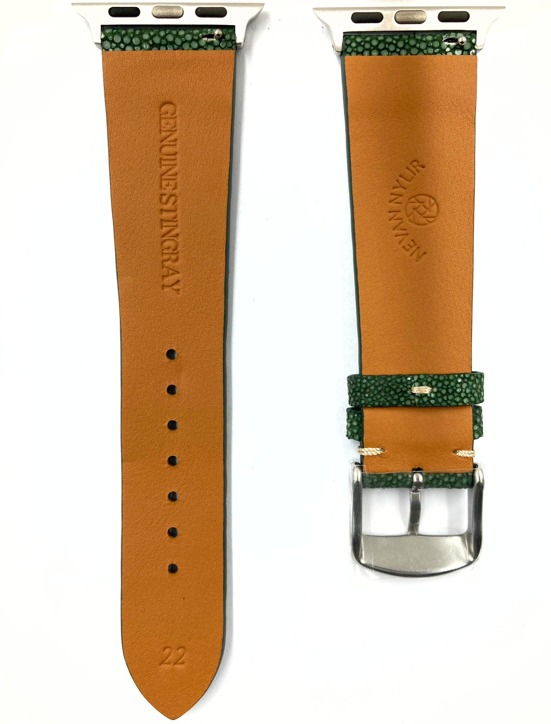 Hunter Green Vintage Flat Stingray Apple Watch Straps (BACK)