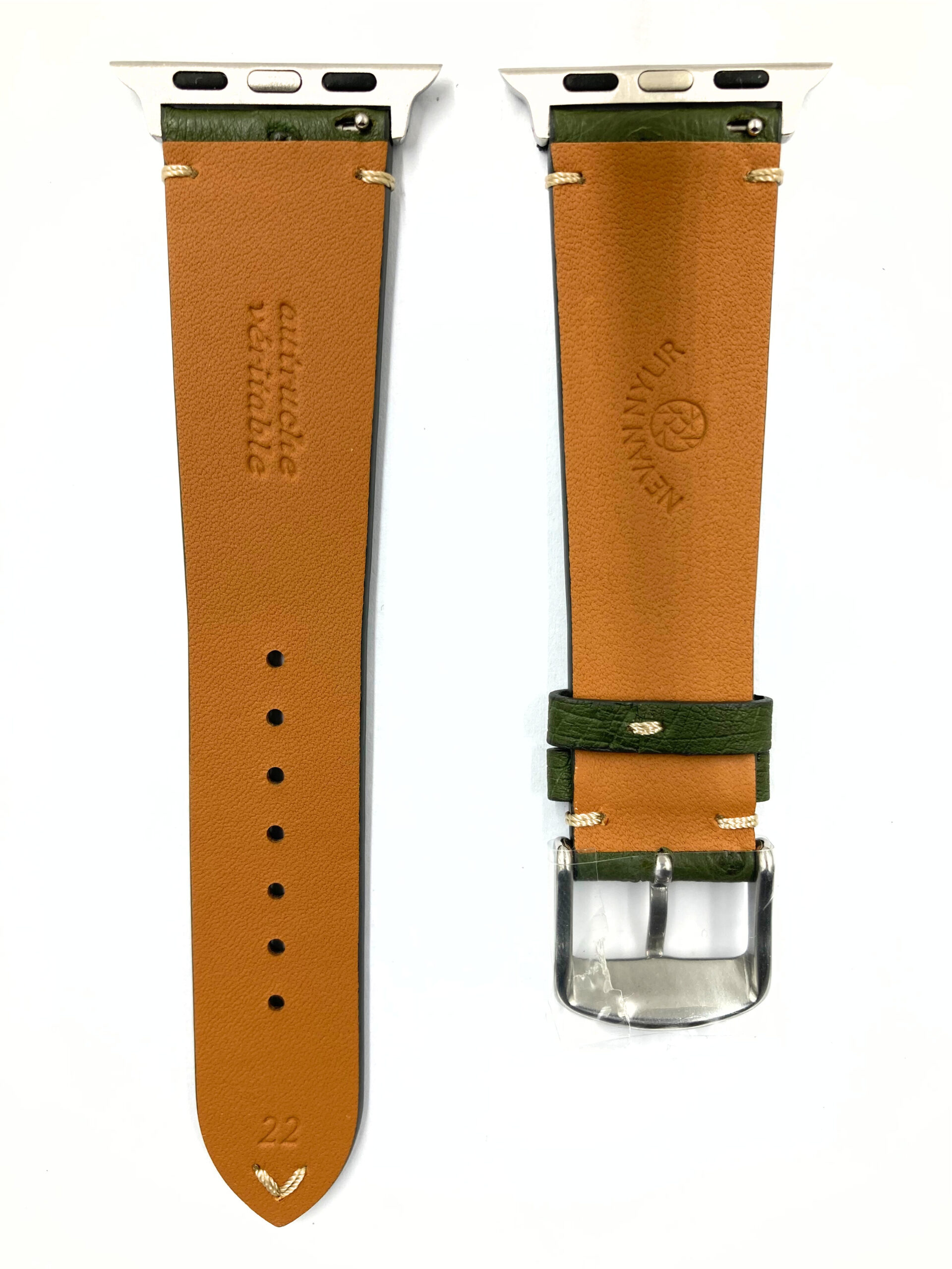 OSTRICH APPLE WATCH STRAP VINTAGE FLAT IN KOMBU GREEN