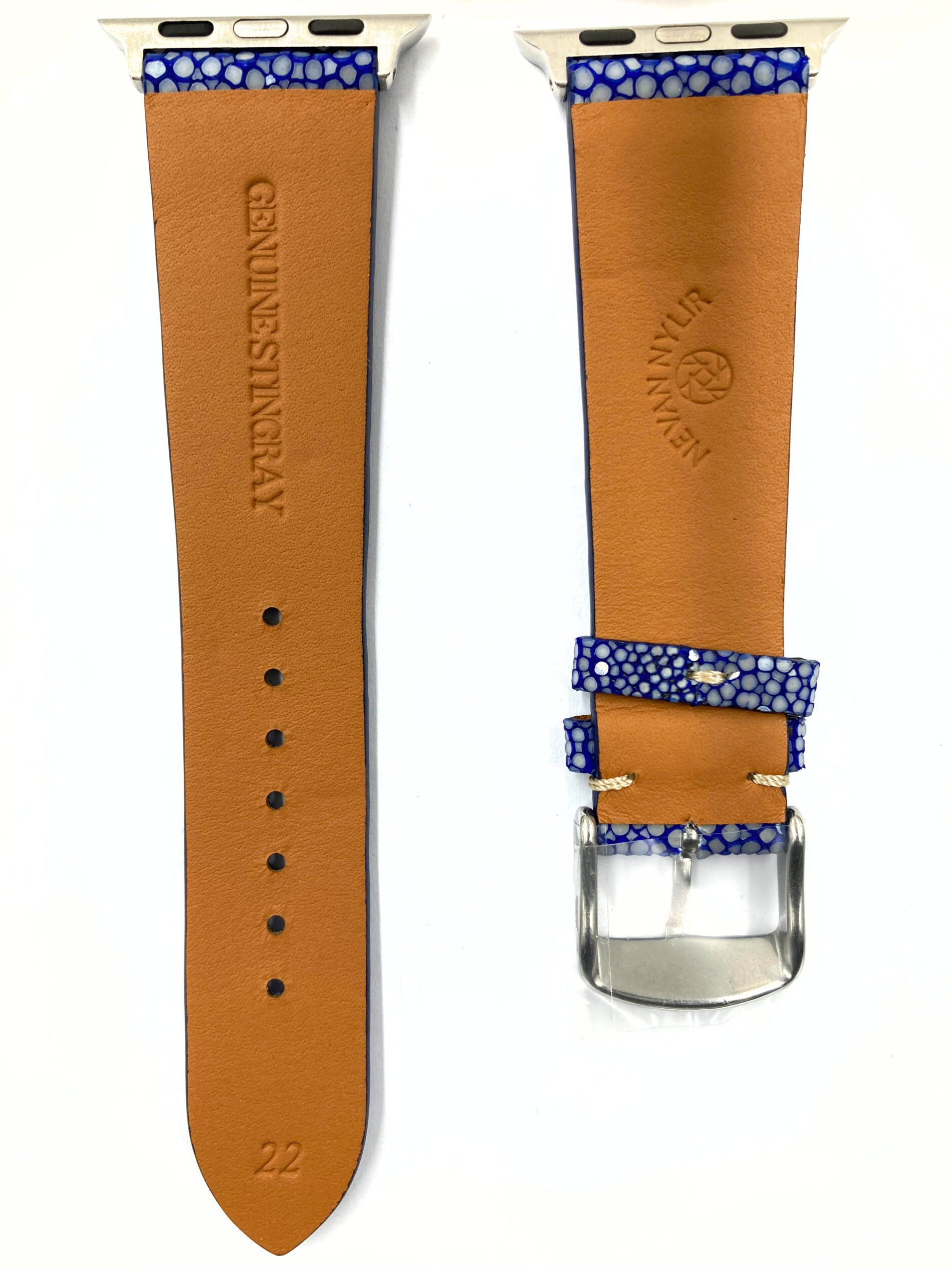 Steel Blue Vintage Flat Stingray Apple Watch Straps (BACK)