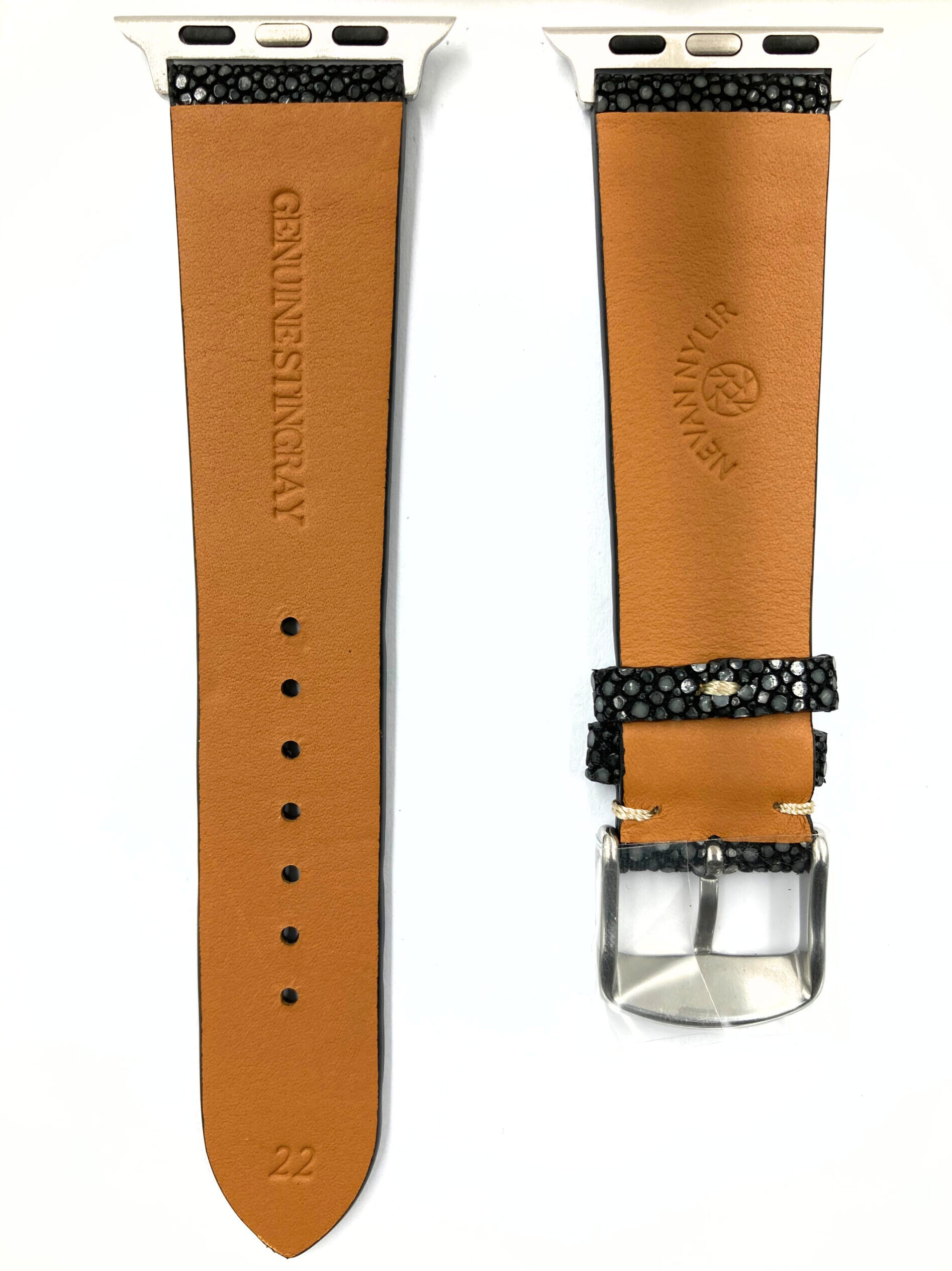 Smoky Black Vintage Flat Stingray Apple Watch Straps (BACK)
