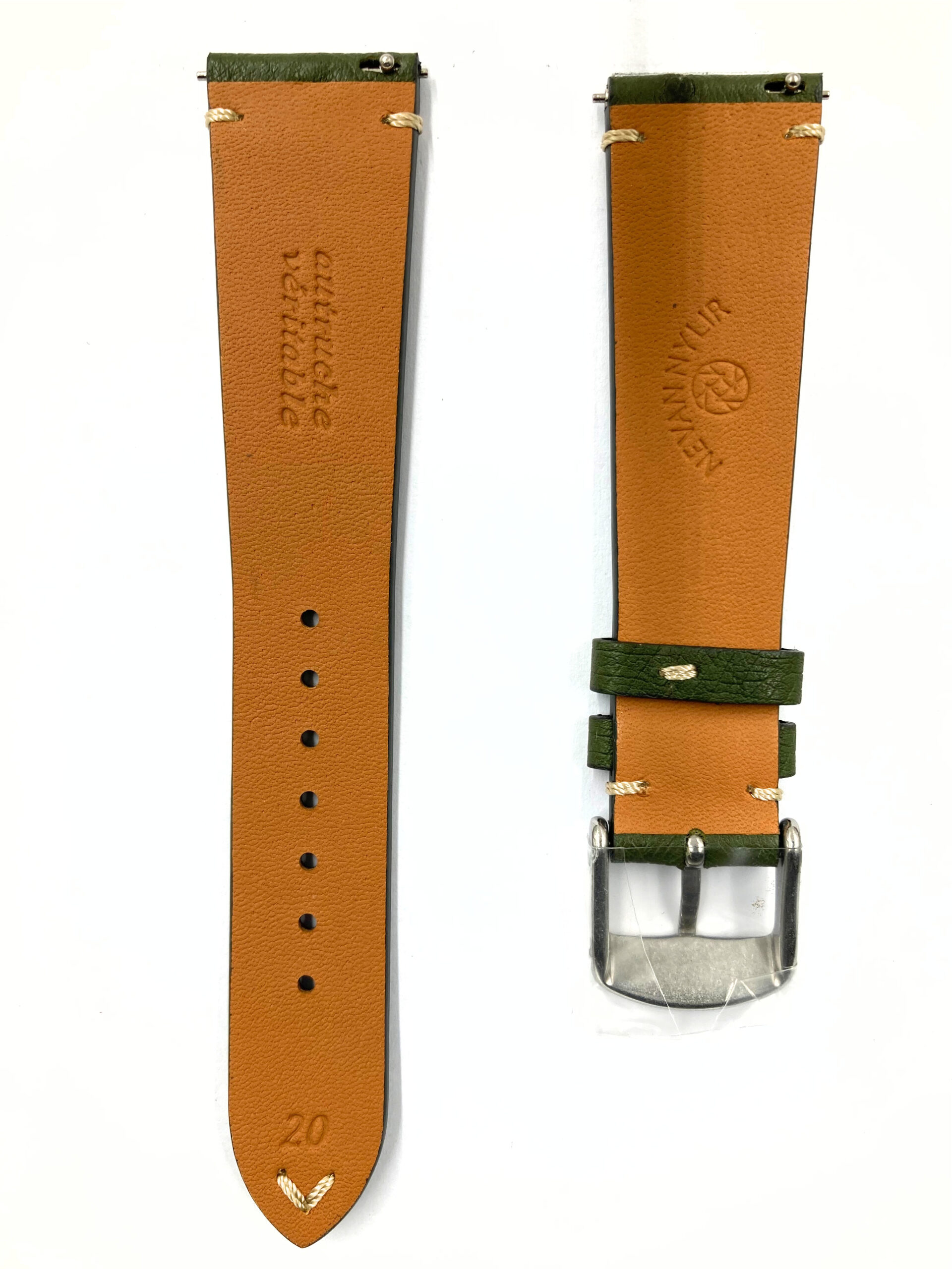 OSTRICH WATCH STRAP VINTAGE FLAT IN KOMBU GREEN