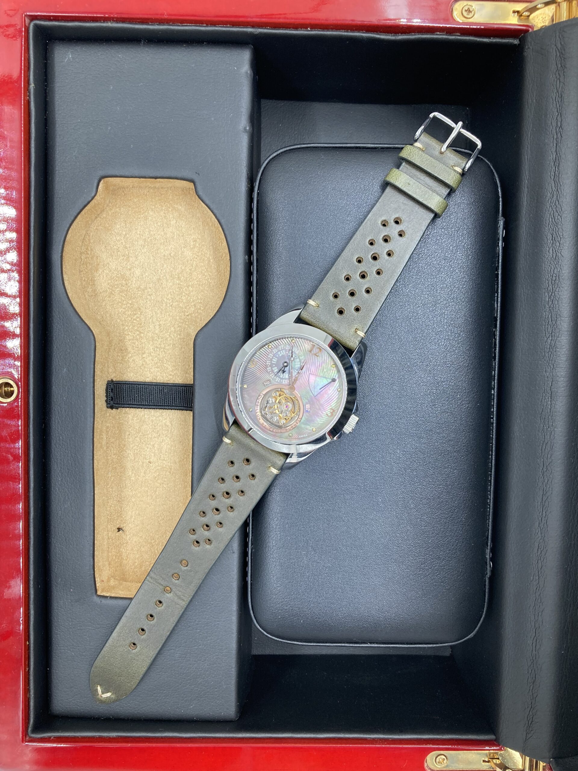 HORWEEN CHROMEXCEL LEATHER WATCH STRAP RALLY VINTAGE FLAT IN KOMBU GREEN